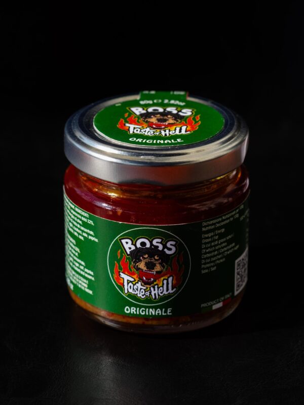 Vasetto salsa piccante originale. Etichetta verde.